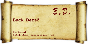 Back Dezső névjegykártya