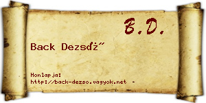 Back Dezső névjegykártya